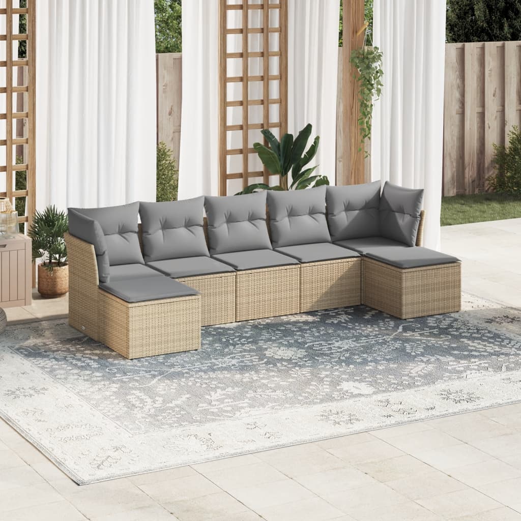 Set Divani da Giardino 7 pz con Cuscini Beige in Polyrattan 3218029