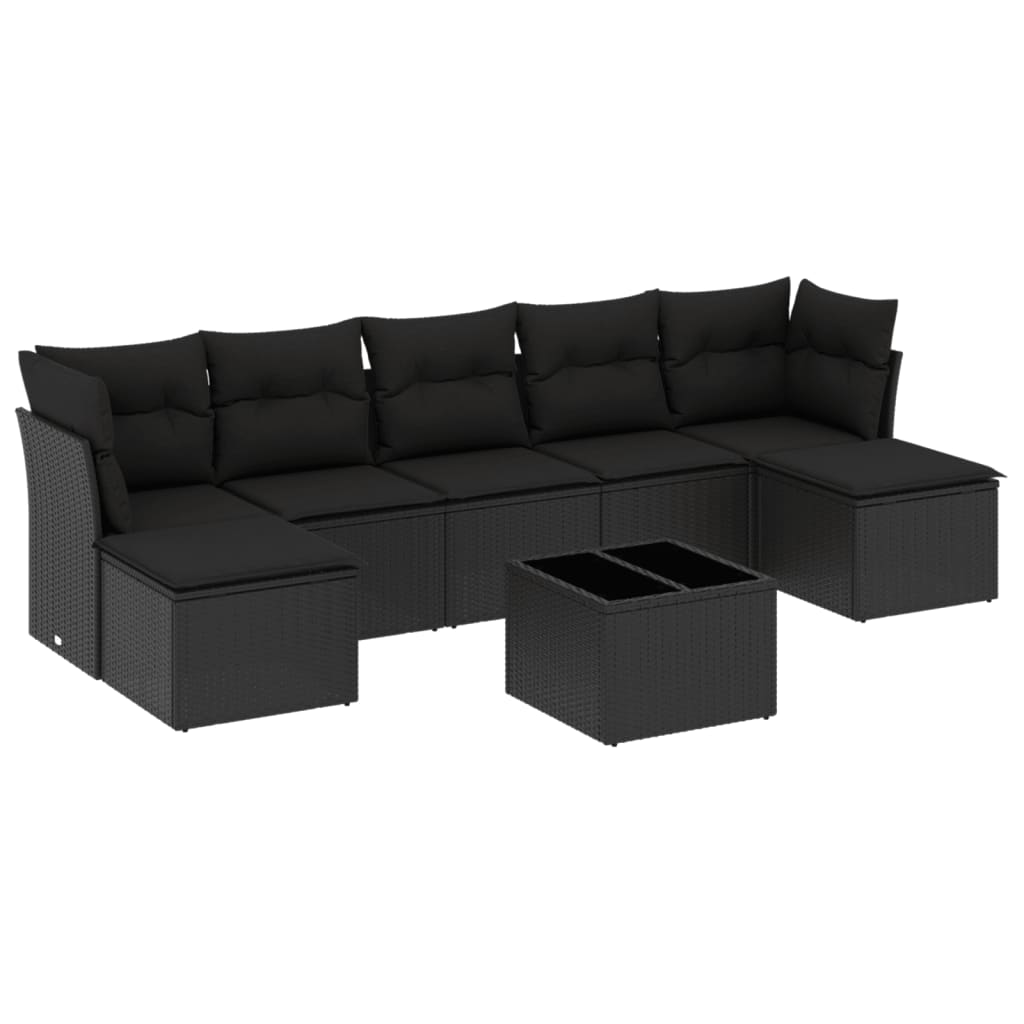 Set Divani da Giardino con Cuscini 8 pz Nero in Polyrattan 3218035