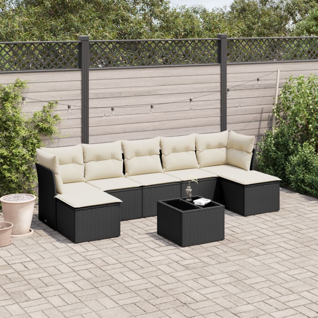 Set Divani da Giardino con Cuscini 8 pz Nero in Polyrattan 3218036