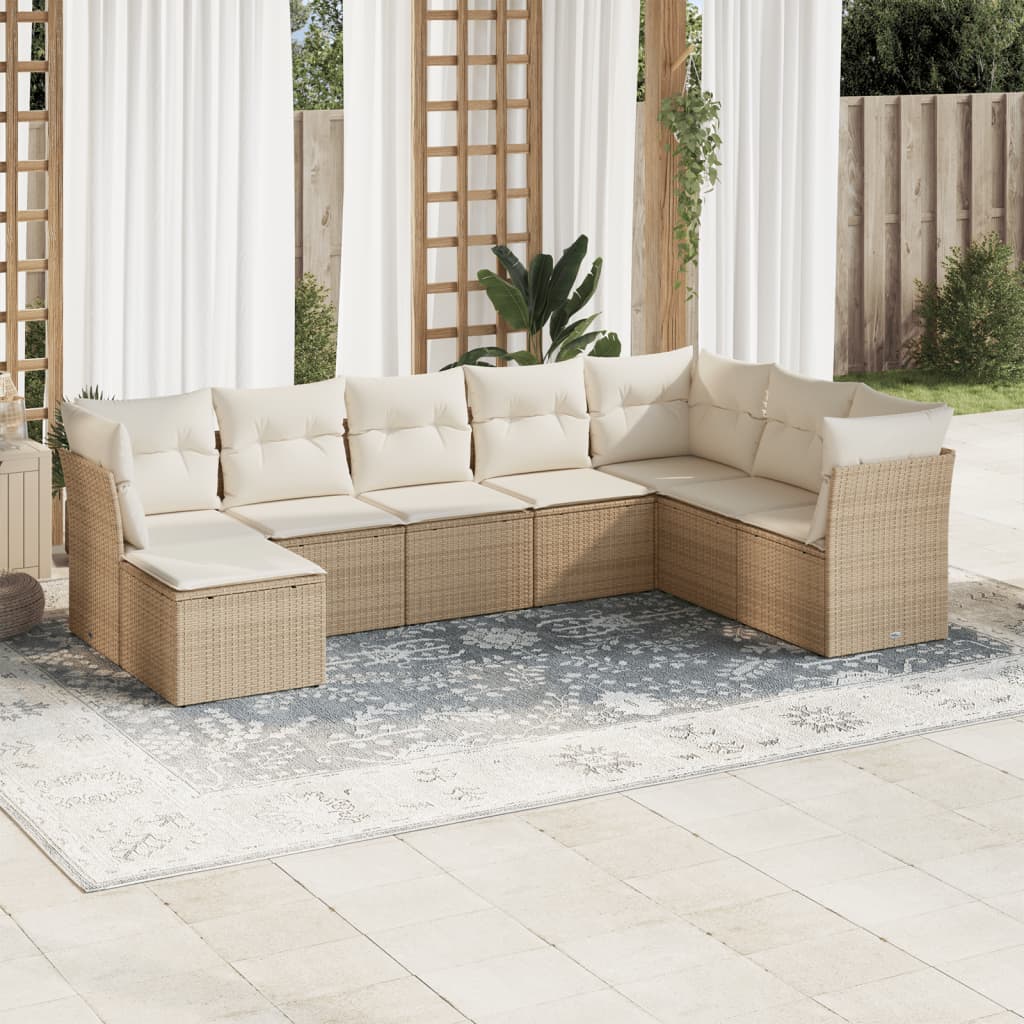 Set Divano da Giardino 8 pz con Cuscini Beige in Polyrattan 3218048