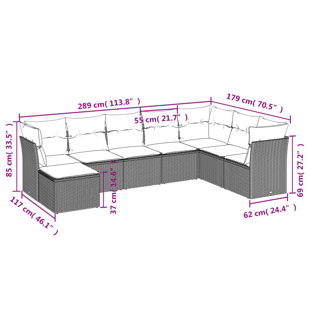 Set Divano da Giardino 8 pz con Cuscini Grigio in Polyrattan 3218050