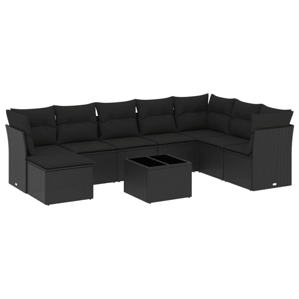 Set Divani da Giardino 9 pz con Cuscini Nero in Polyrattan 3218055