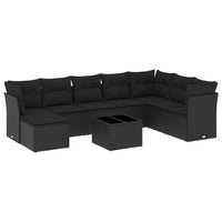 Set Divani da Giardino 9 pz con Cuscini Nero in Polyrattan 3218055