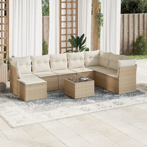 Set Divano da Giardino 9 pz con Cuscini Beige in Polyrattan 3218058