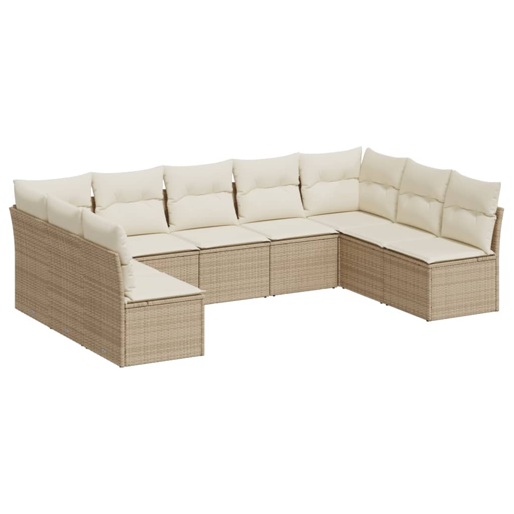 Set Divano da Giardino 9 pz con Cuscini Beige in Polyrattan 3218068