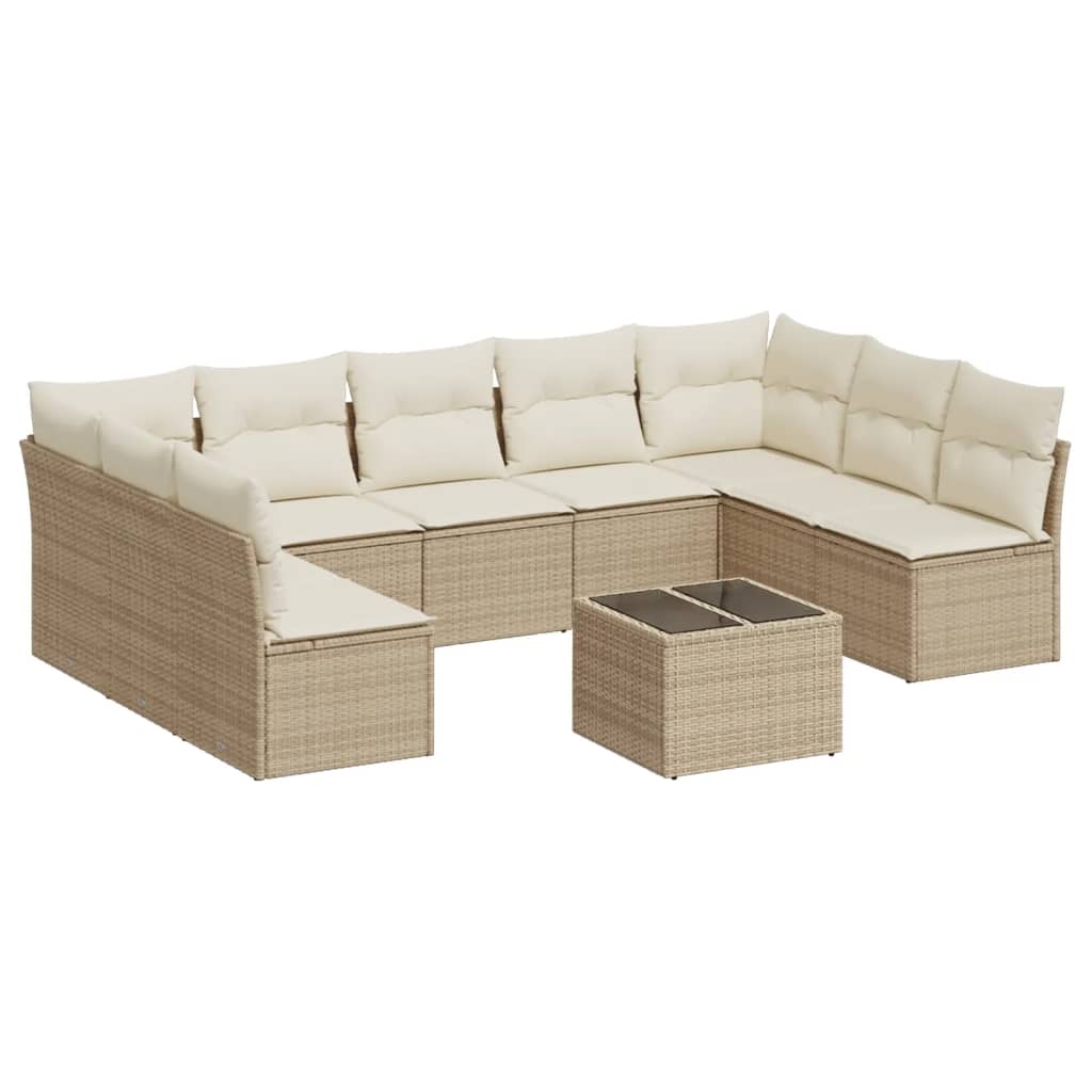 Set Divano da Giardino 10 pz con Cuscini Beige in Polyrattan 3218078