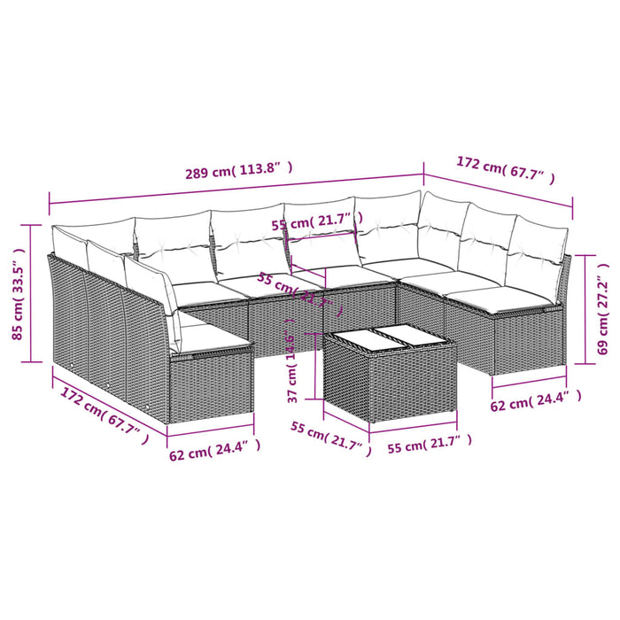 Set Divano da Giardino 10 pz con Cuscini Beige in Polyrattan 3218078