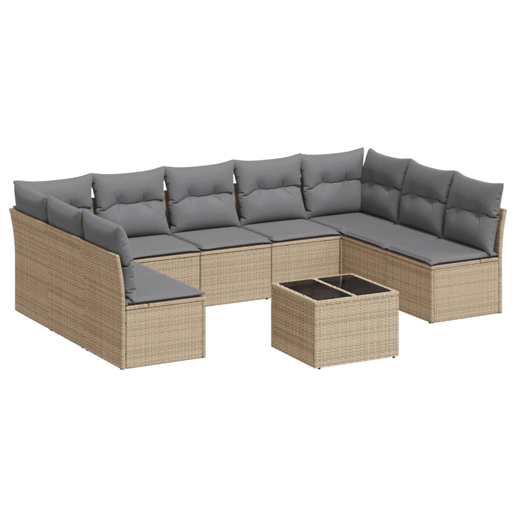 Set Divano da Giardino 10 pz con Cuscini Beige in Polyrattan 3218079