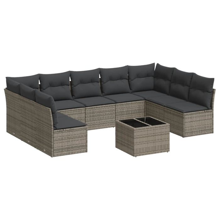 Set Divano da Giardino 10 pz con Cuscini Grigio in Polyrattan 3218080