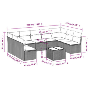 Set Divano da Giardino 10 pz con Cuscini Grigio in Polyrattancod mxl 87299