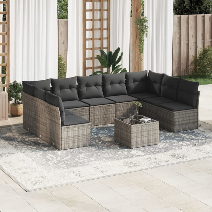 Set Divano da Giardino 10 pz con Cuscini Grigio in Polyrattan 3218080