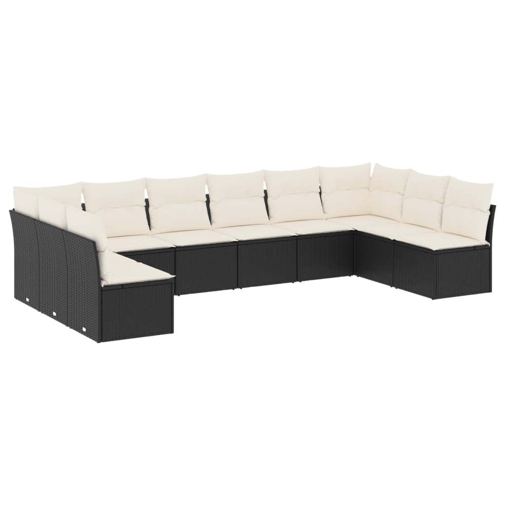 Set Divani da Giardino 10pz con Cuscini in Polyrattan Nero 3218086