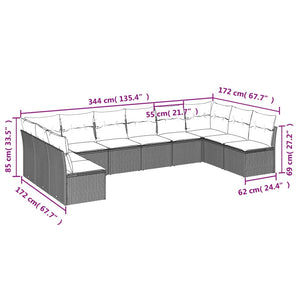 Set Divani da Giardino 10pz con Cuscini in Polyrattan Nero 3218086