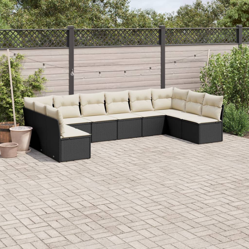 Set Divani da Giardino 10pz con Cuscini in Polyrattan Nero 3218086