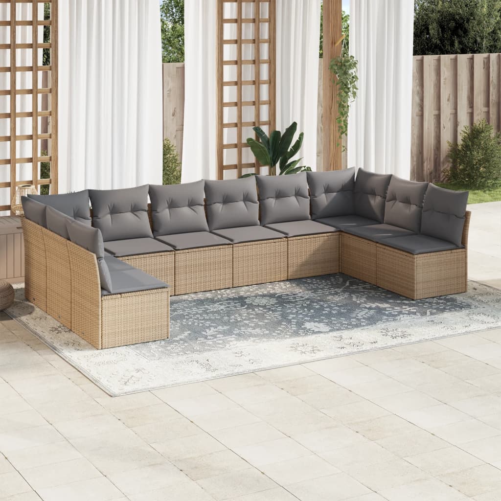 Set Divano da Giardino 10 pz con Cuscini Beige in Polyrattancod mxl 89512