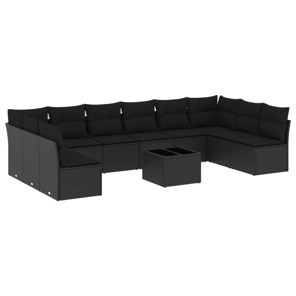 Set Divani da Giardino 11 pz con Cuscini in Polyrattan Nero 3218095