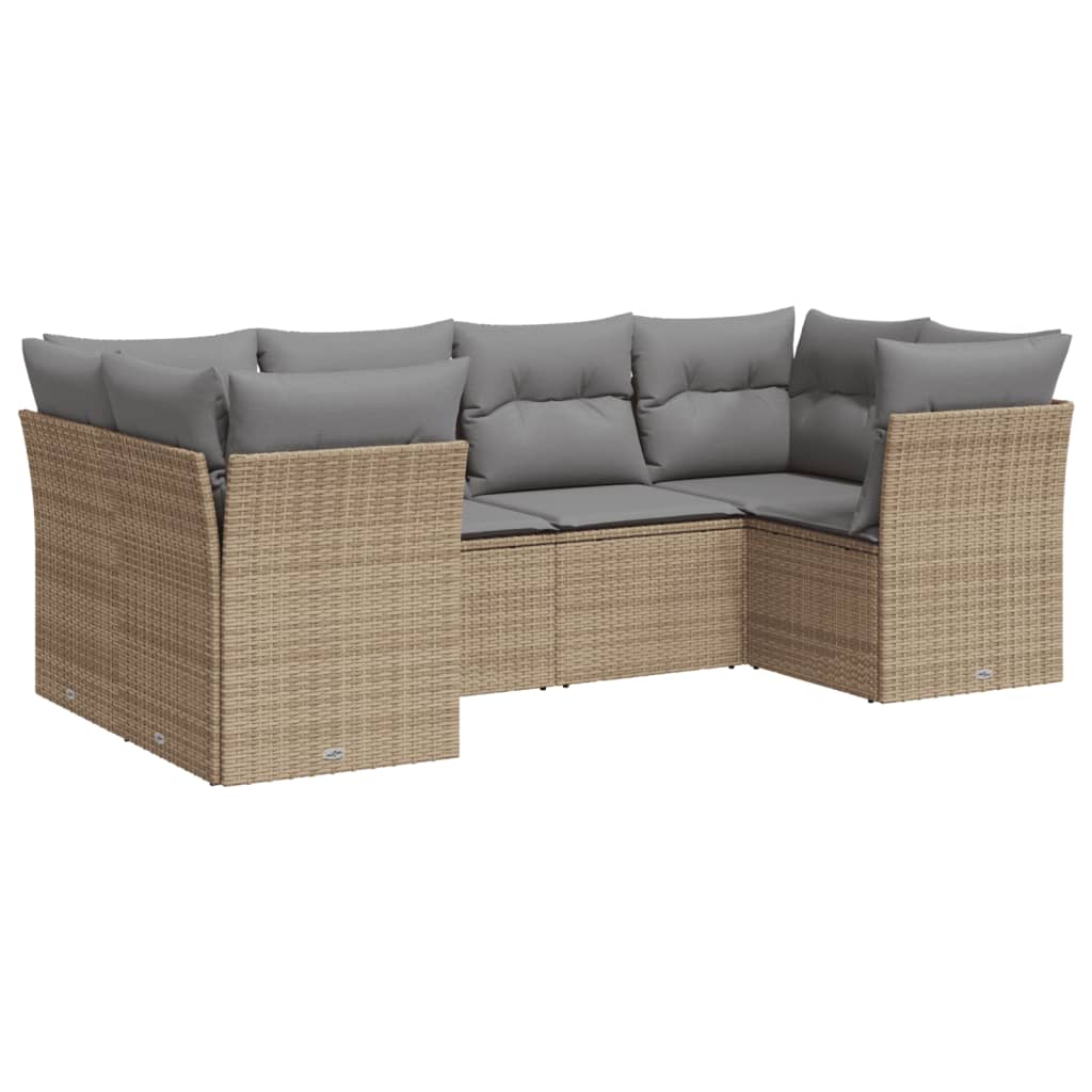 Set Divano da Giardino 6 pz con Cuscini Beige in Polyrattan 3218109