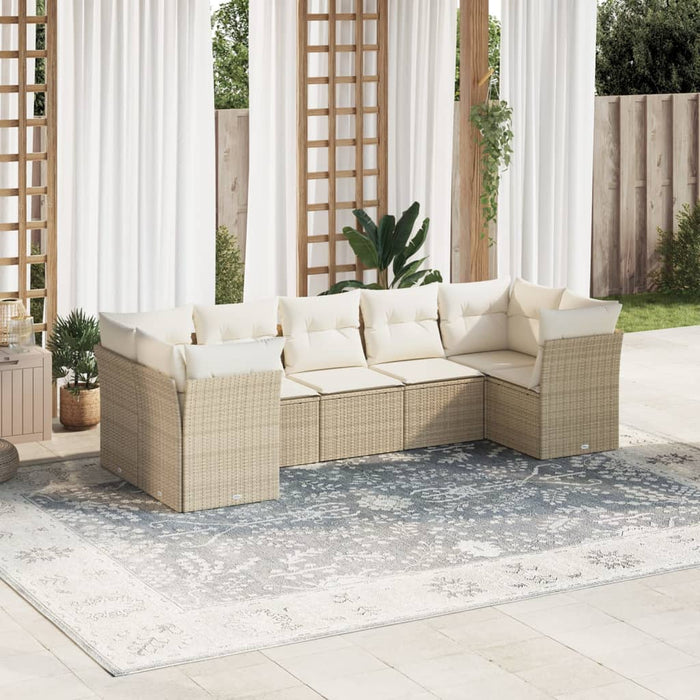 Set Divani da Giardino 7 pz con Cuscini Beige in Polyrattancod mxl 87786