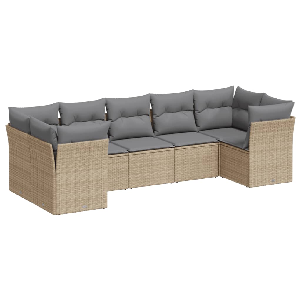 Set Divani da Giardino 7 pz con Cuscini Beige in Polyrattan 3218119