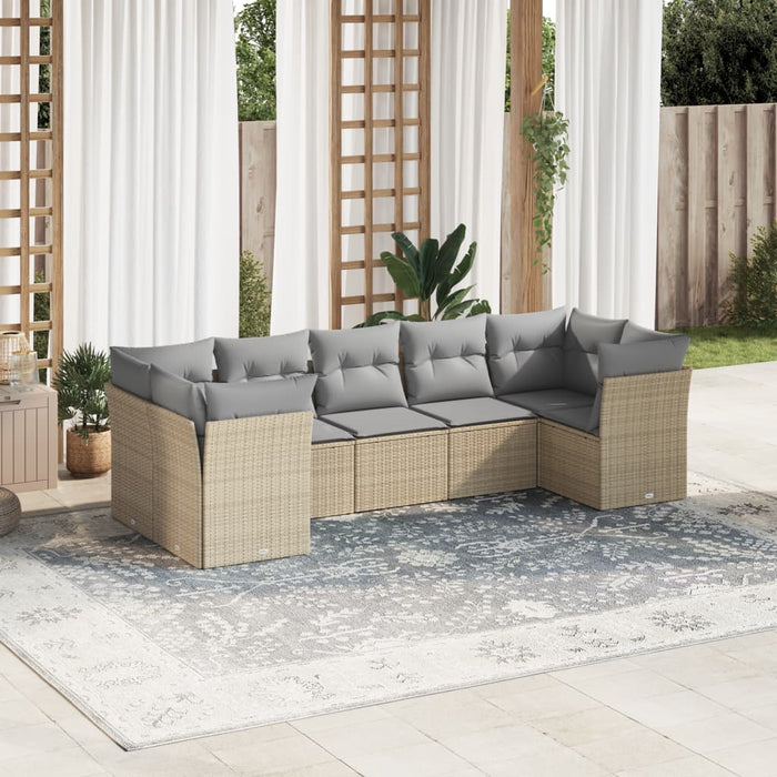 Set Divani da Giardino 7 pz con Cuscini Beige in Polyrattan 3218119