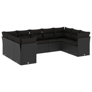 Set Divani da Giardino 9 pz con Cuscini Nero in Polyrattan 3218125