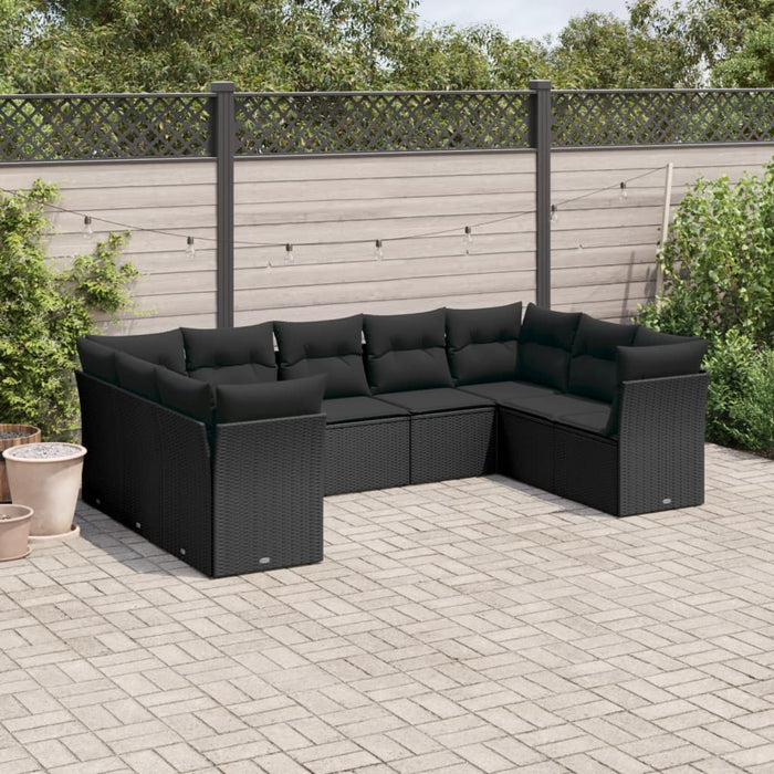 Set Divani da Giardino 9 pz con Cuscini Nero in Polyrattan 3218125