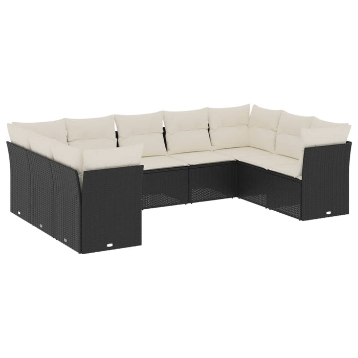 Set Divani da Giardino 9 pz con Cuscini Nero in Polyrattan 3218126