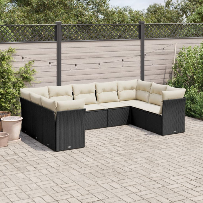 Set Divani da Giardino 9 pz con Cuscini Nero in Polyrattancod mxl 88830