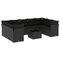 Set Divani da Giardino 10pz con Cuscini in Polyrattan Nero 3218135