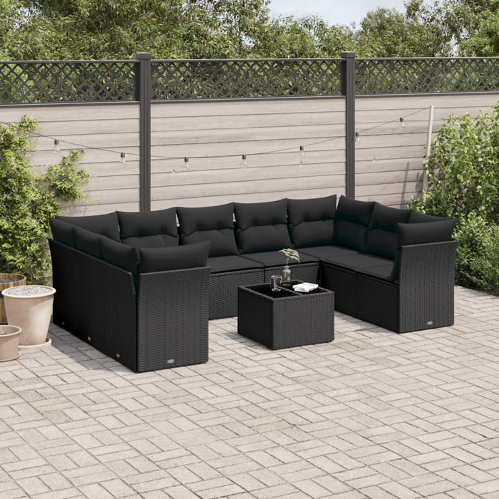 Set Divani da Giardino 10pz con Cuscini in Polyrattan Nero 3218135