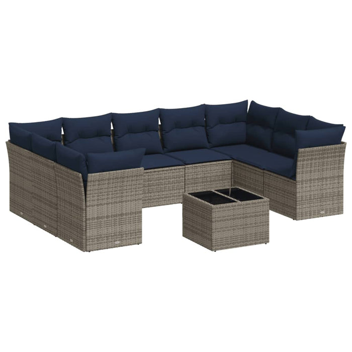 Set Divano Giardino 10 pz con Cuscini Grigio Chiaro Polyrattan 3218142