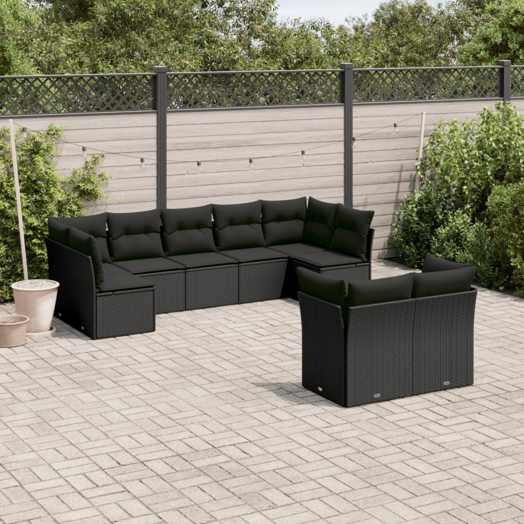 Set Divani da Giardino 9 pz con Cuscini Nero in Polyrattancod mxl 89435