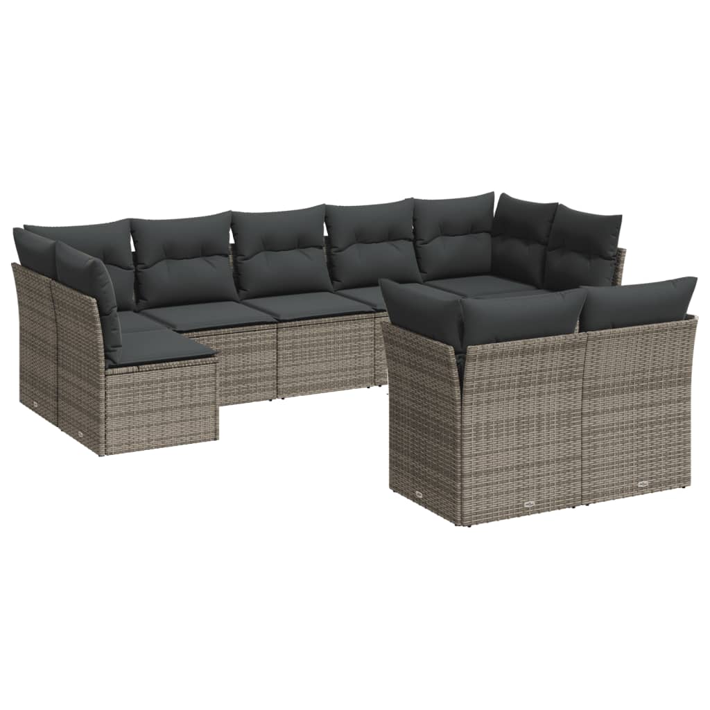 Set Divano da Giardino 9 pz con Cuscini Grigio in Polyrattan 3218150