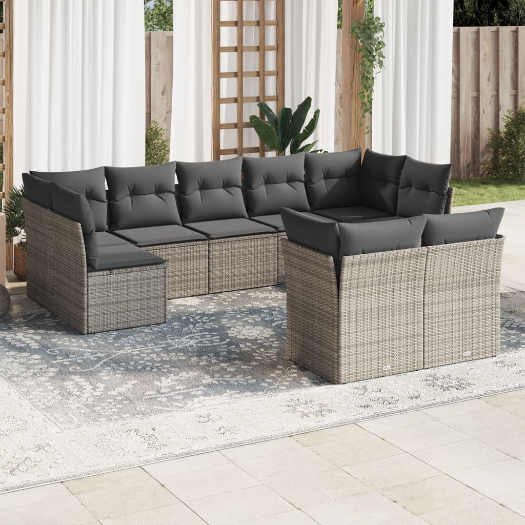 Set Divano da Giardino 9 pz con Cuscini Grigio in Polyrattan 3218150