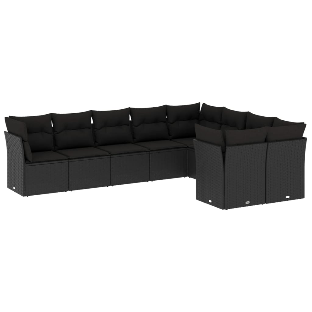 Set Divani da Giardino 9 pz con Cuscini Nero in Polyrattan 3218165