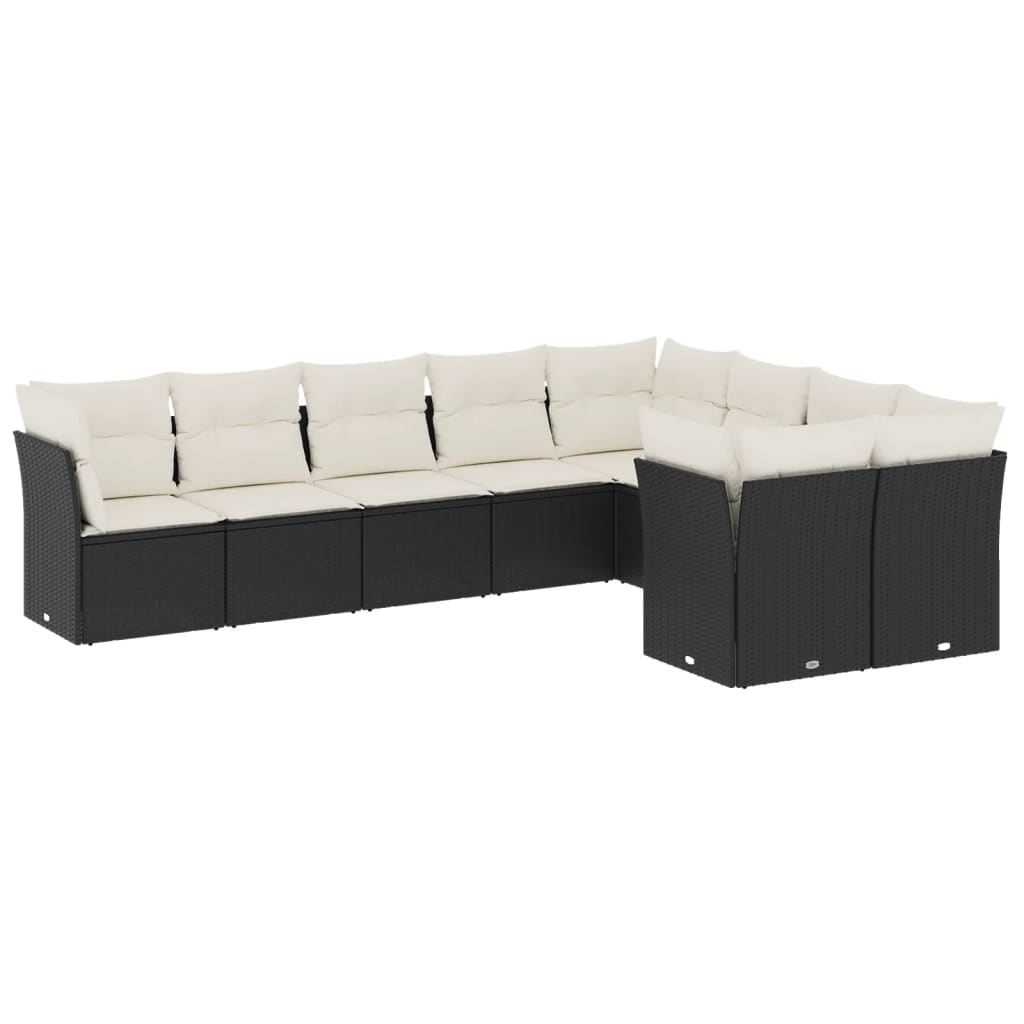 Set Divani da Giardino 9 pz con Cuscini Nero in Polyrattan 3218166