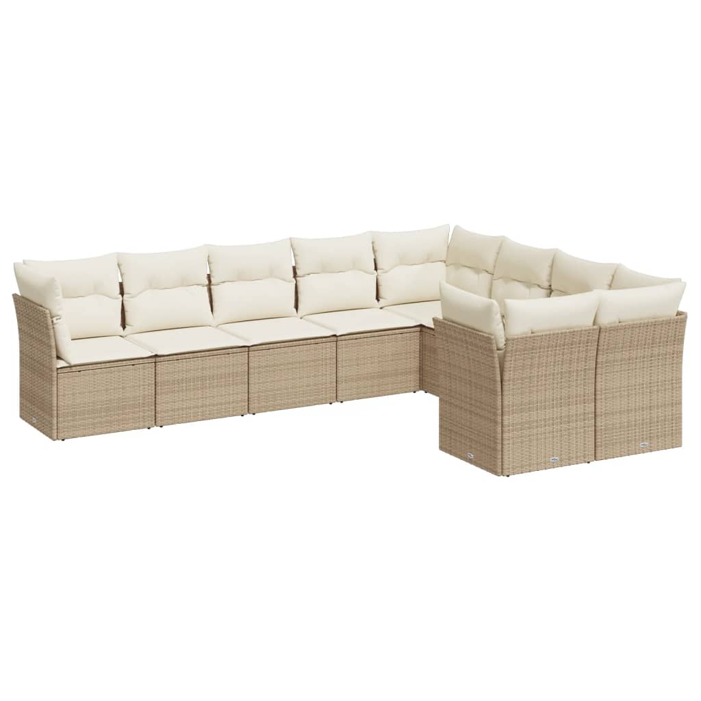 Set Divano da Giardino 9 pz con Cuscini Beige in Polyrattan 3218168