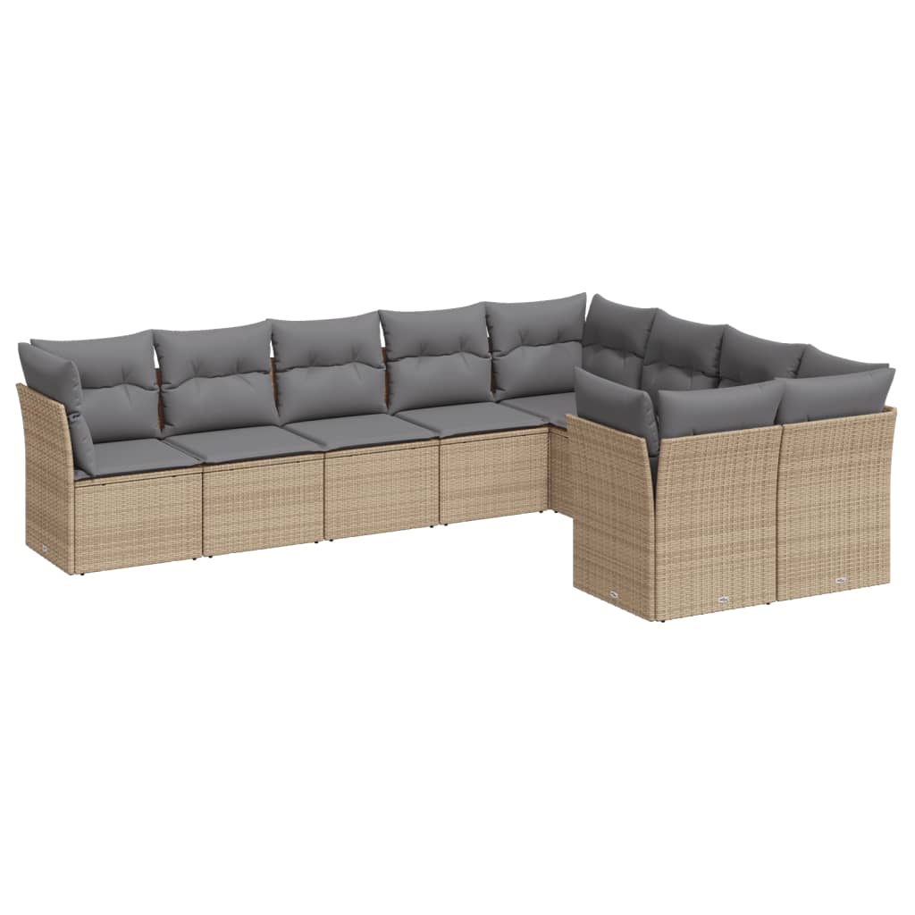 Set Divano da Giardino 9 pz con Cuscini Beige in Polyrattan 3218169