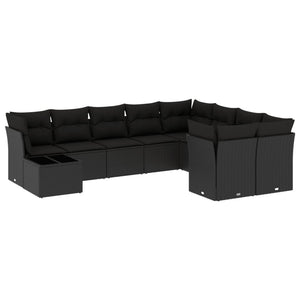 Set Divani da Giardino 10pz con Cuscini in Polyrattan Nero 3218185