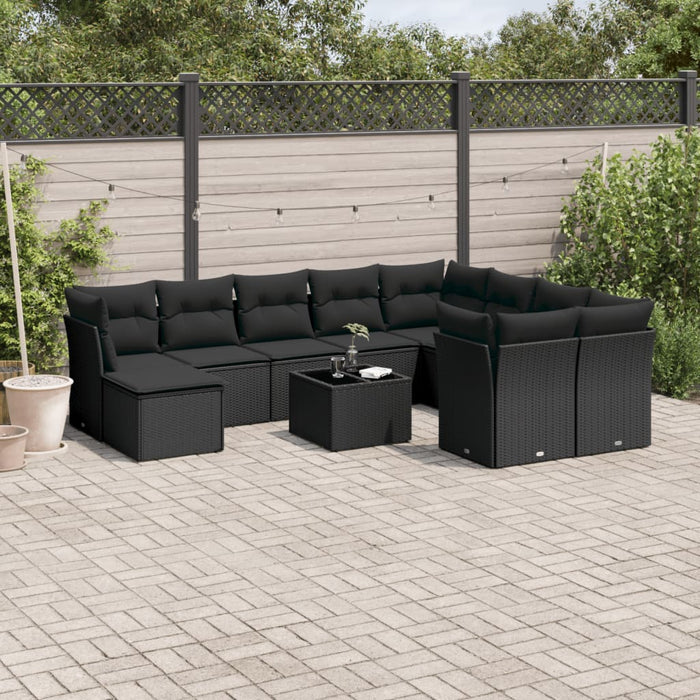 Set Divani da Giardino 10pz con Cuscini in Polyrattan Nero 3218185