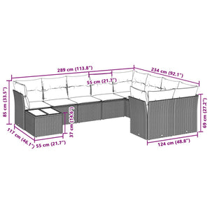 Set Divano Giardino 10 pz con Cuscini Grigio Chiaro Polyrattan 3218192