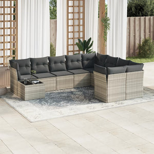 Set Divano Giardino 10 pz con Cuscini Grigio Chiaro Polyrattan 3218192