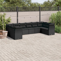 Set Divani da Giardino 10pz con Cuscini in Polyrattan Nero 3218195