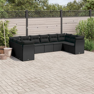 Set Divani da Giardino 10pz con Cuscini in Polyrattan Nero 3218195