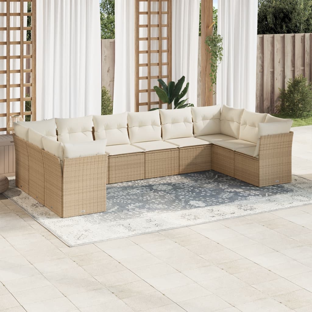 Set Divano da Giardino 10 pz con Cuscini Beige in Polyrattancod mxl 89516