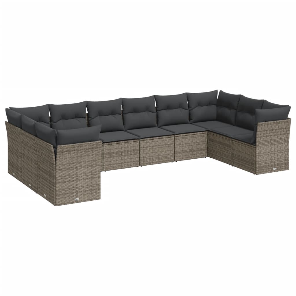 Set Divano da Giardino 10 pz con Cuscini Grigio in Polyrattancod mxl 115822