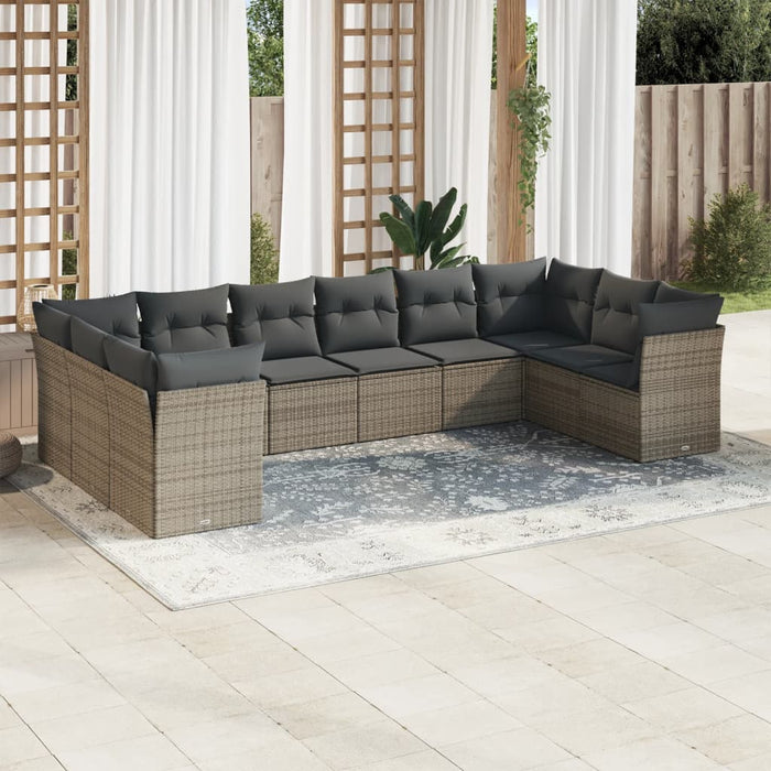 Set Divano da Giardino 10 pz con Cuscini Grigio in Polyrattancod mxl 115822