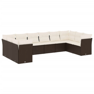 Set Divani da Giardino 10pz con Cuscini in Polyrattan Marrone 3218203