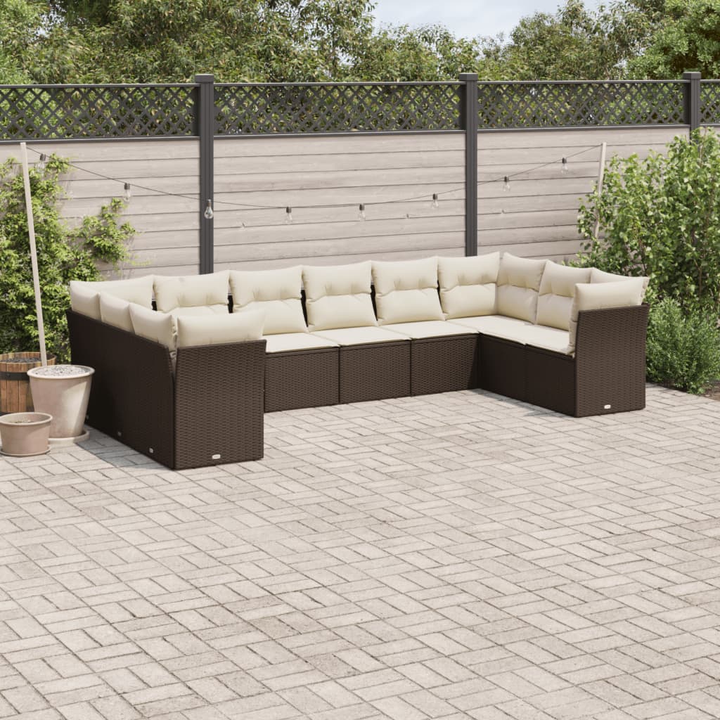 Set Divani da Giardino 10pz con Cuscini in Polyrattan Marrone 3218203