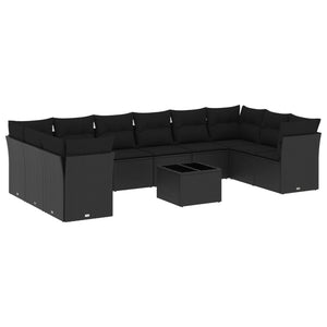 Set Divani da Giardino 11 pz con Cuscini in Polyrattan Nero 3218205